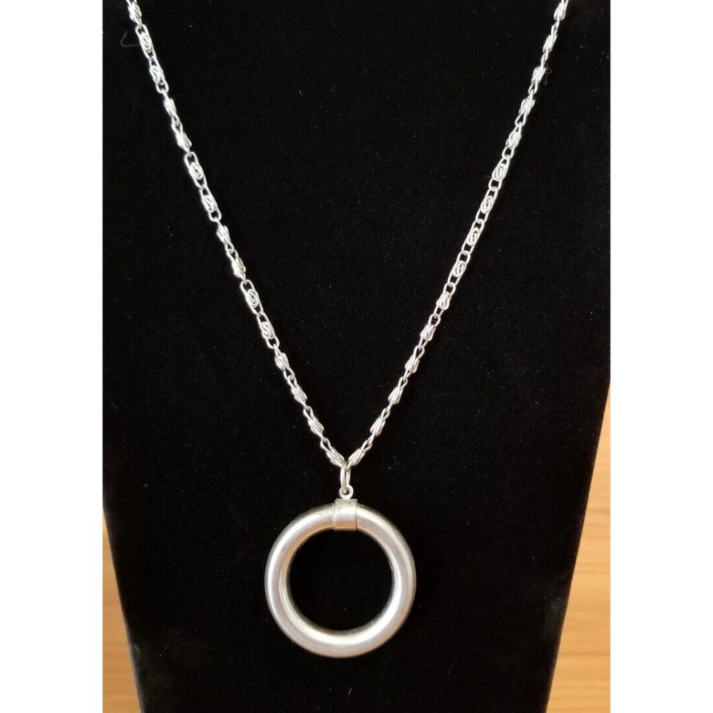 **Vintage Bold Chunky Circle Pendant Necklace Paper Clip Chain**